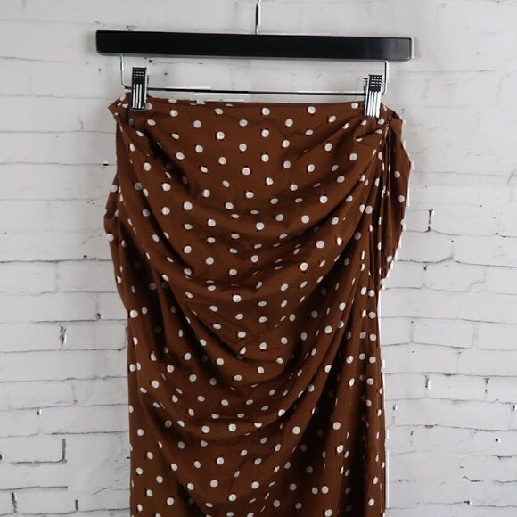 PRETTYLITTLETHING BROWN POLKA DOT PRINT TIE WRAP SKIRT SIZE 8 NWT - Picture 8 of 12